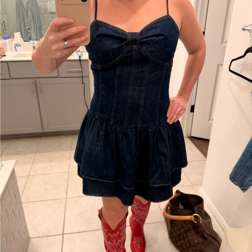 Dark Indigo Denim Mini Dress with Spaghetti Straps